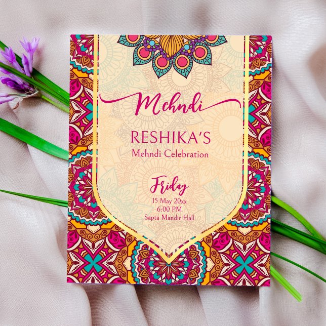 Papier Cerise mandala rangoli mehndi invitation budgétair (Créateur téléchargé)