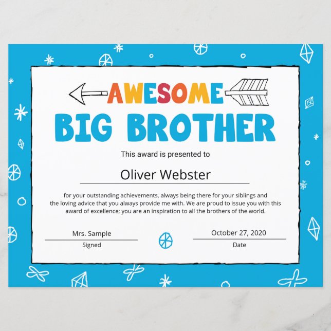 Papier Certificat Blue Brother Big Brother (Devant)