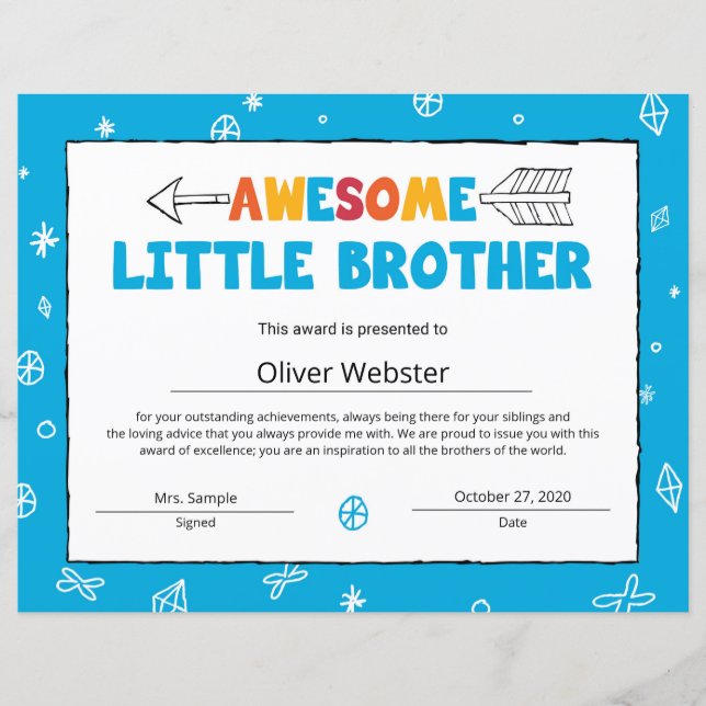 Papier Certificat Blue Brother Certificat LittleBrother (Devant)