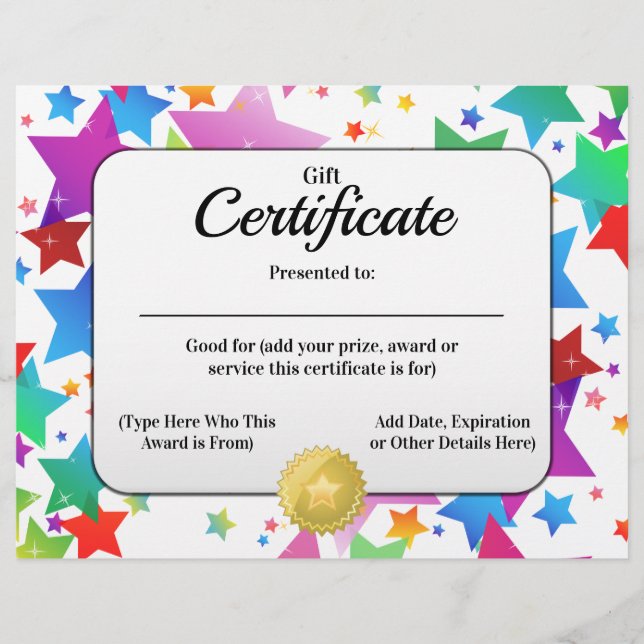 Papier Certificat cadeau Créer un 8.5x11 personnalisable (Devant)