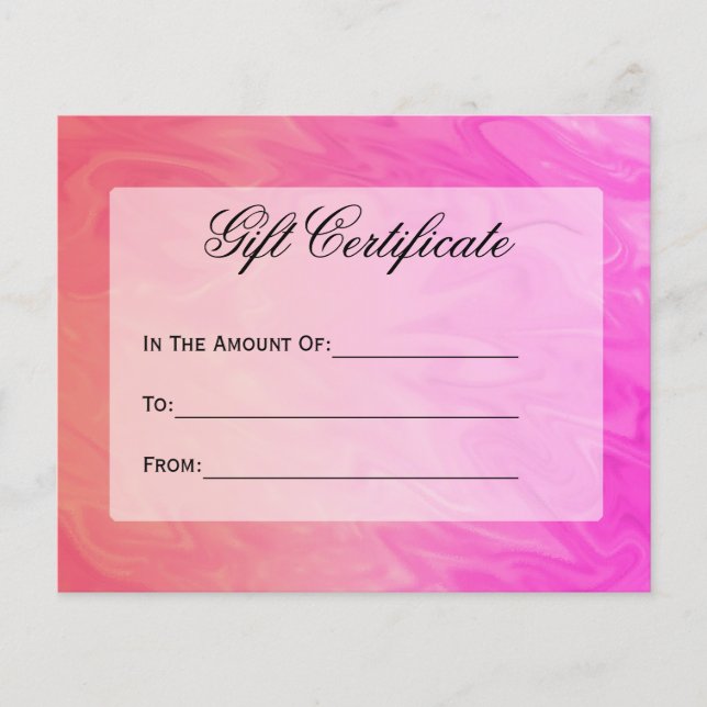 Papier Certificat cadeau Pink Orange Design (Devant)