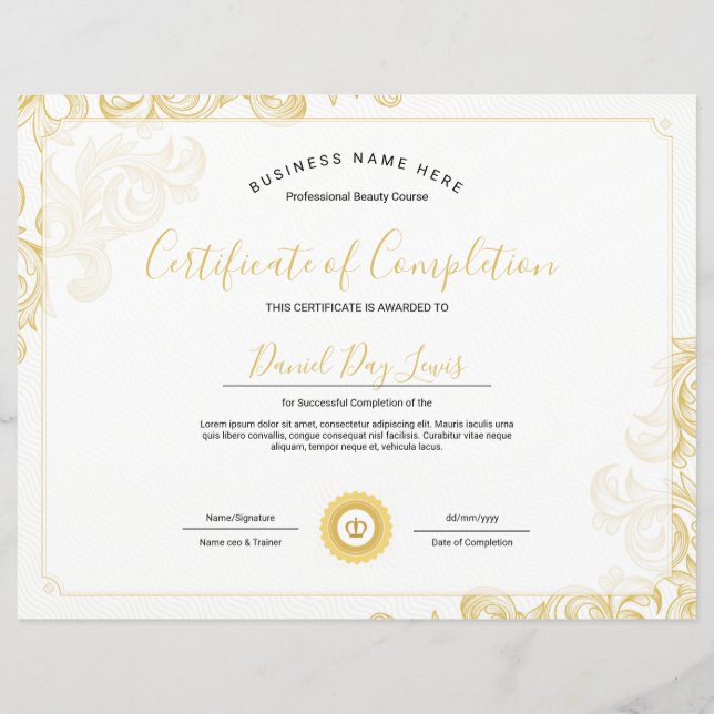 Papier Certificat d'achèvement (Devant)