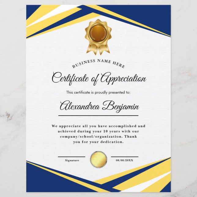 Papier Certificat d'achèvement (Devant)