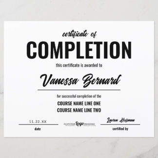 Papier Certificat D'Achèvement Cours Award Script Gras