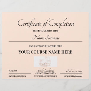 Papier certificat d'achèvement de cours en ligne rose pas