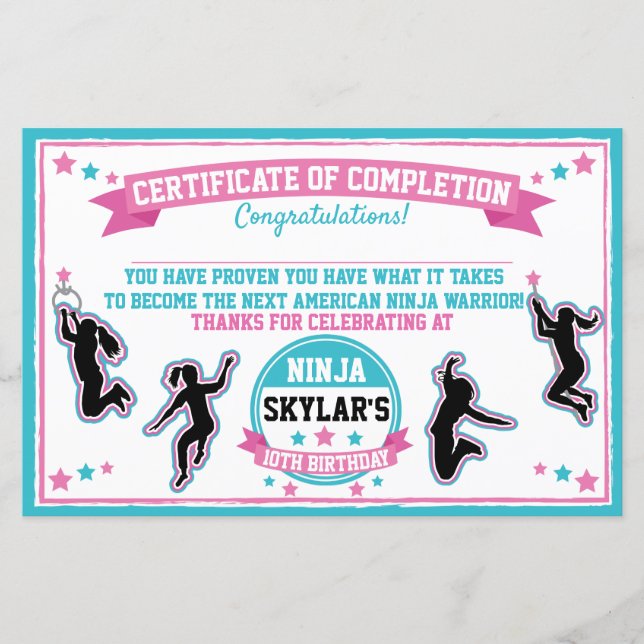 Papier Certificat d'achèvement de la fête de la fille de  (Devant)