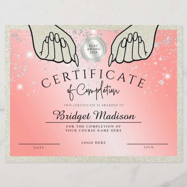 Papier Certificat d'achèvement de la Glittery Pink Nail (Devant)