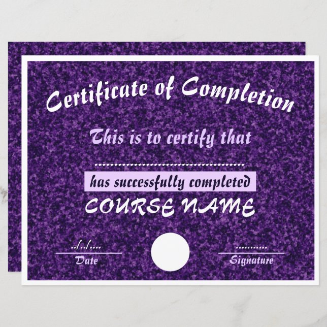 Papier Certificat d'achèvement de la gloire violette (Devant / Derrière)