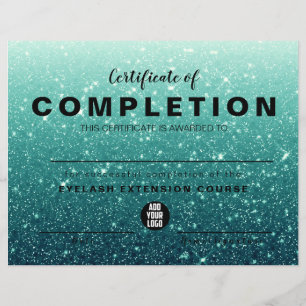 Papier Certificat d'achèvement de paillettes turquoise mo