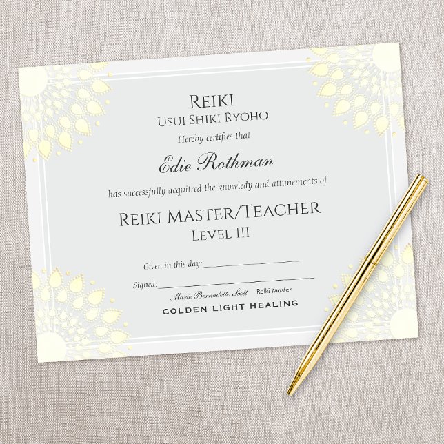 Papier Certificat d'achèvement de Reiki Yoga (Créateur téléchargé)