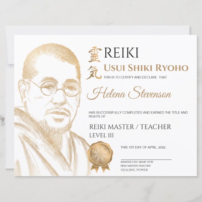Papier Certificat d'achèvement de Reiki Yoga (Devant)