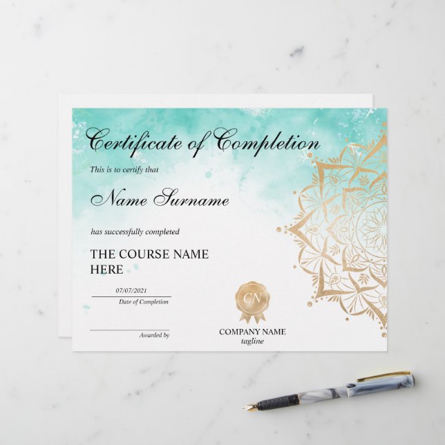 Papier Certificat d'achèvement de Yoga Lotus (Devant/Arrière en situation)