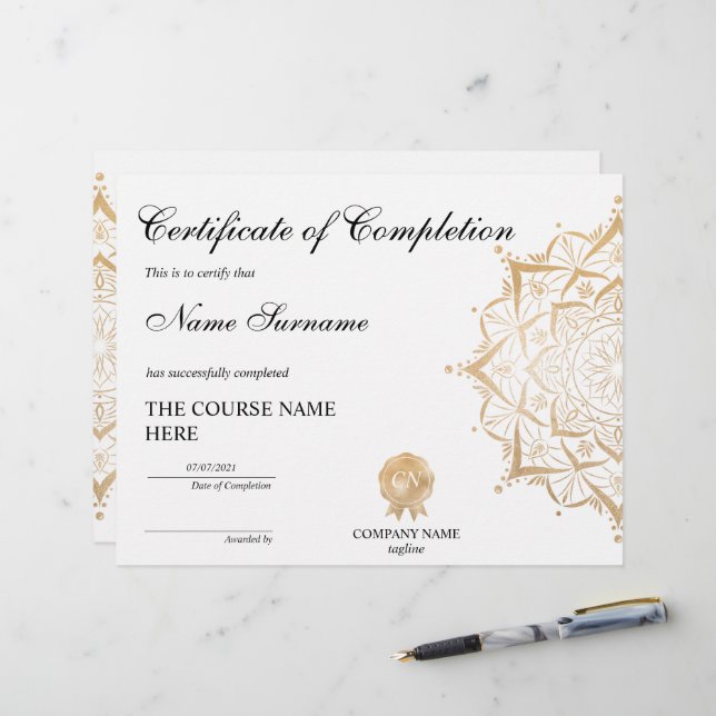Papier Certificat d'achèvement de Yoga Lotus (Devant/Arrière en situation)