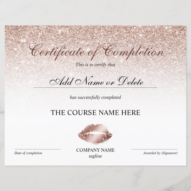 Papier Certificat d'achèvement des lèvres de prime (Devant)