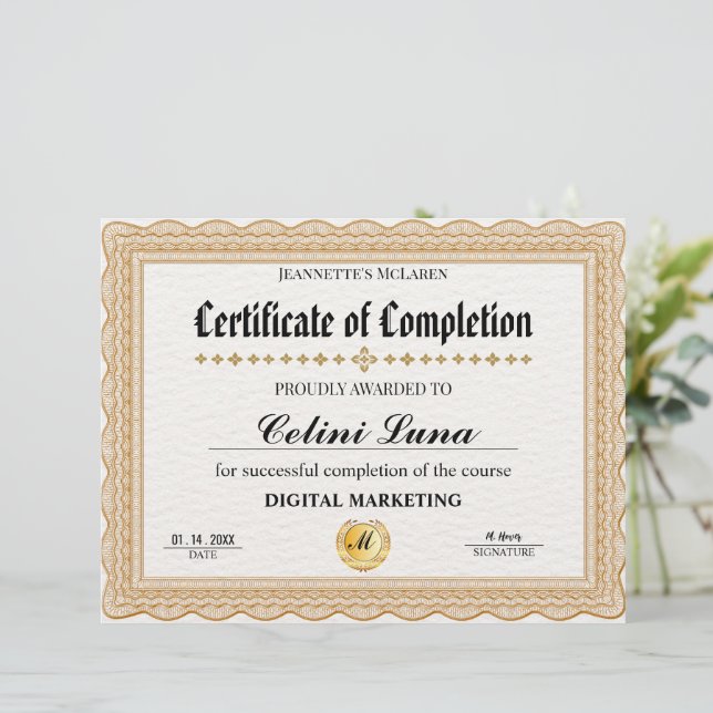 Papier Certificat d'achèvement élégant en or – Moderne (Debout devant)