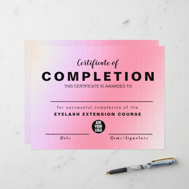 Papier Certificat d'achèvement Elegant Glam Iradiscent (Devant/Arrière en situation)