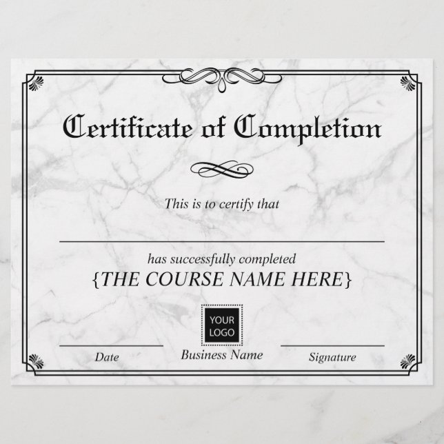 Papier Certificat d'achèvement en marbre vintage (Devant)
