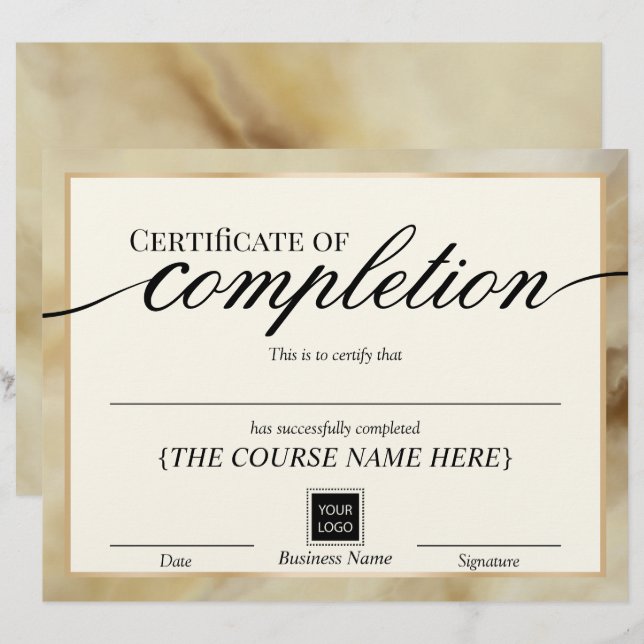 Papier Certificat d'achèvement Gold Agate Award (Devant / Derrière)