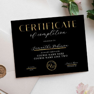 Papier Certificat d'Achèvement Logo Noir et Or Récompense