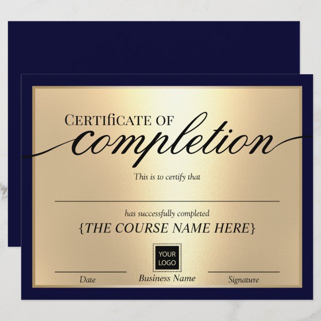 Papier Certificat d'achèvement Marine & Gold Award (Devant / Derrière)