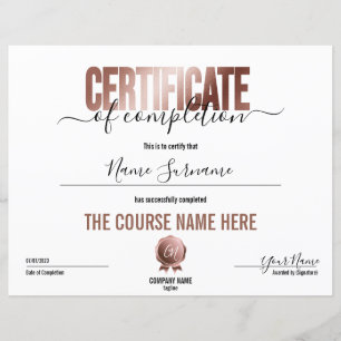 Papier Certificat d'achèvement minimal simple
