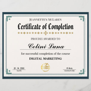 Papier Certificat d'achèvement moderne en noir et or