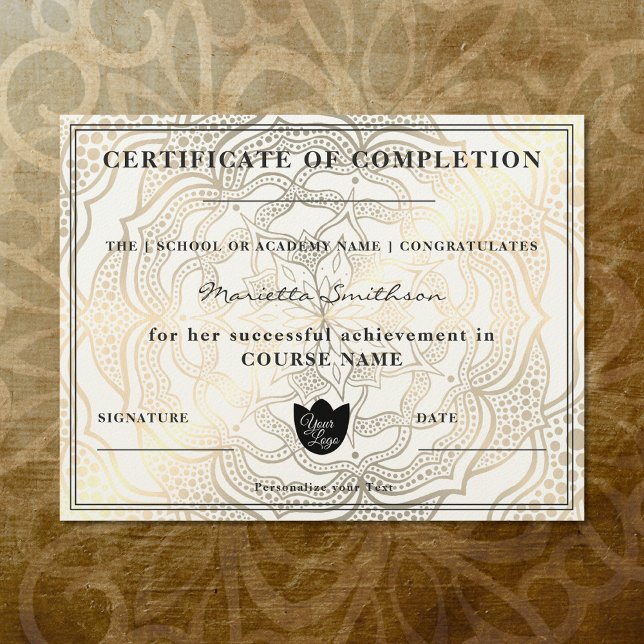 Papier Certificat d'achèvement Or Mandala Yoga Reiki (Créateur téléchargé)