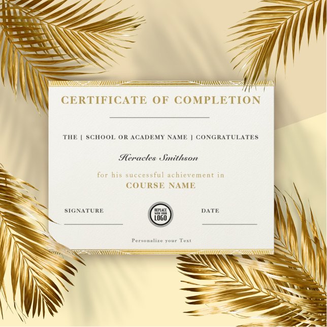 Papier Certificat d'achèvement Or Moderne Élégant Chic (Créateur téléchargé)