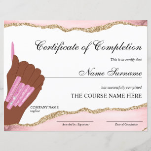 Papier Certificat d'achèvement Prix Cours à ongles Artist