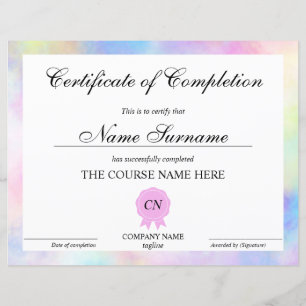 Papier Certificat d'achèvement Prix Cours Unicorn
