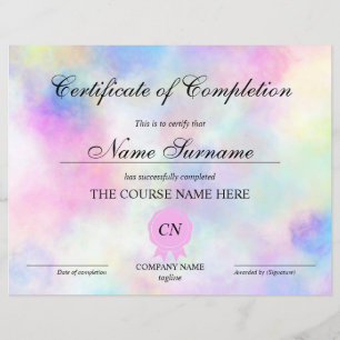 Papier Certificat d'achèvement Prix Cours Unicorn