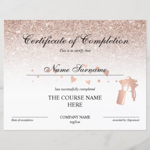 Papier Certificat d'achèvement Prix Spray Tans Cours
