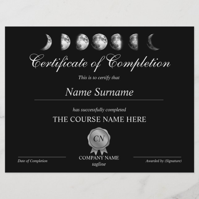 Papier Certificat d'achèvement Prix Yoga Moon (Devant)