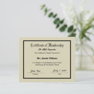 Papier Certificat d'adhésion