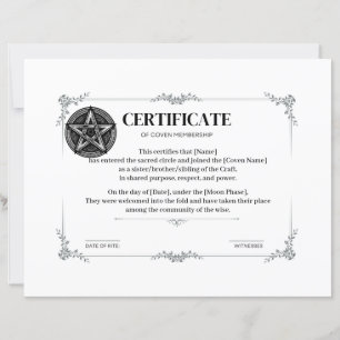 Papier Certificat d'adhésion à Coven