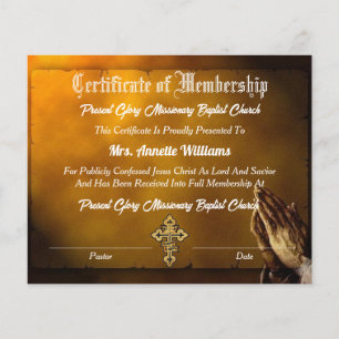 Papier Certificat d'adhésion à l'église