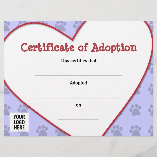 Papier Certificat d'adoption : Chien, Chat, N'Importe Que (Devant)