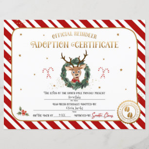 Papier Certificat d'adoption de renne personnalisé