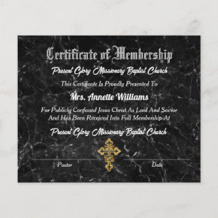 Papier Certificat d'appartenance à l'église