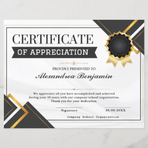 Papier Certificat d'appréciation