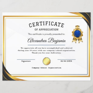Papier Certificat d'appréciation
