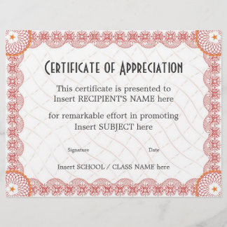 PAPIER CERTIFICAT D'APPRÉCIATION