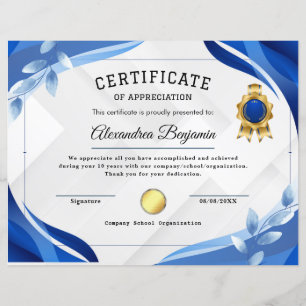 Papier Certificat d'appréciation