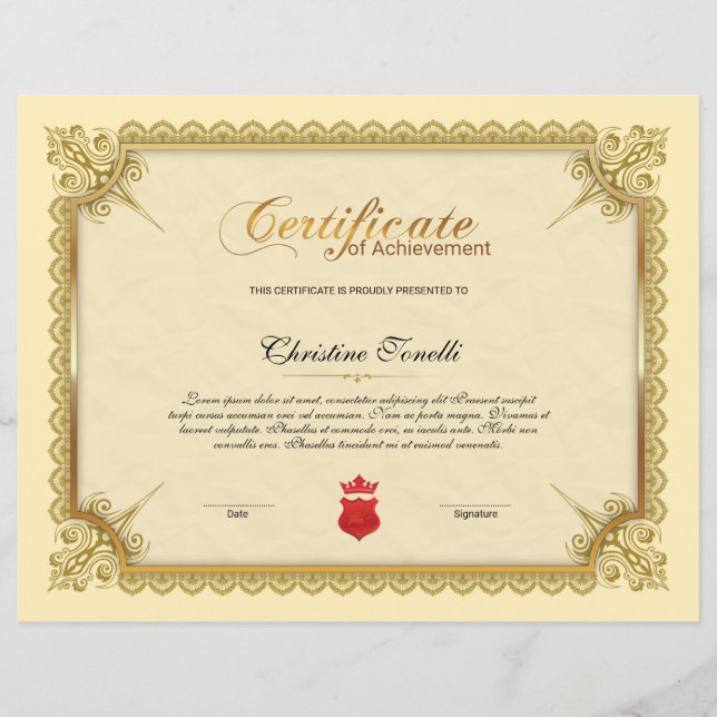 Papier Certificat D'Appréciation (Devant)