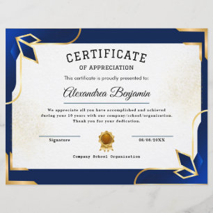 Papier Certificat d'appréciation