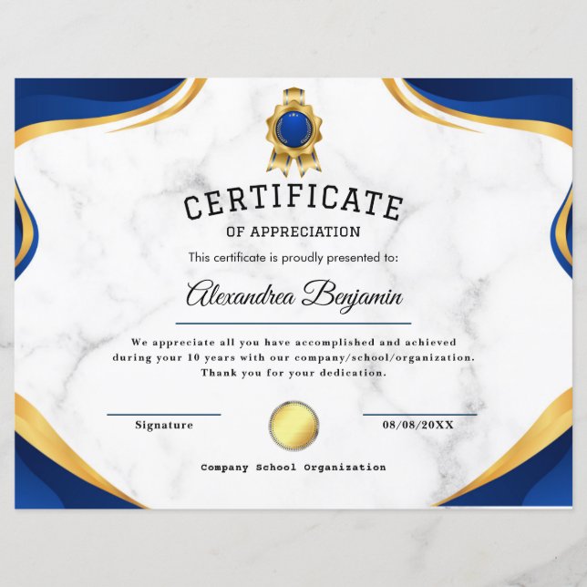 Papier Certificat d'appréciation (Devant)