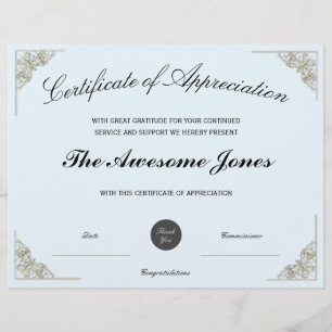 Papier Certificat d'appréciation bleu avec logo personnal