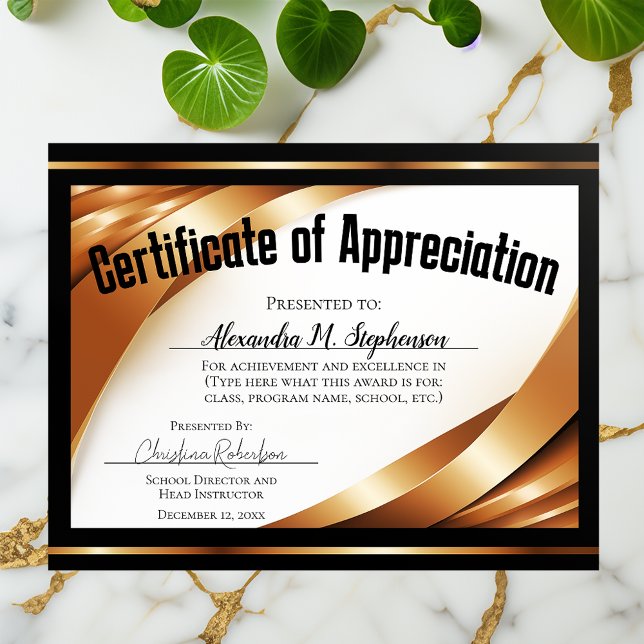Papier Certificat d'appréciation Gold Black Ribbons (certificate of appreciation)