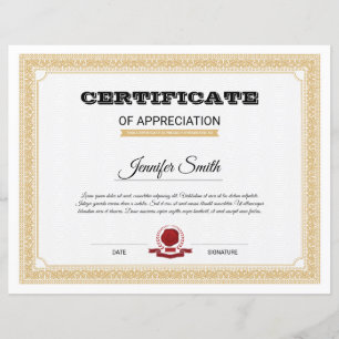 Papier Certificat d'appréciation imprimable