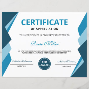 Papier Certificat d'appréciation imprimable